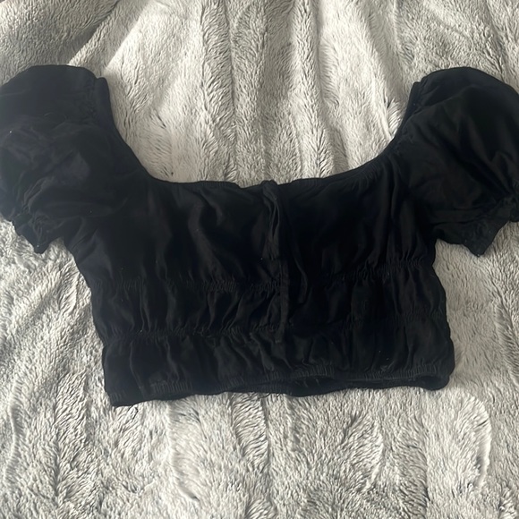 SHEIN Black Hand Cropped Milk-Maid Puff Sleeved Top Size XSmall - Picture 2 of 3
